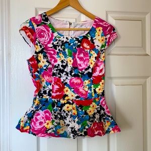 New York & Co Peplum Floral Top XS